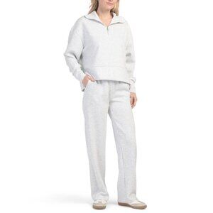 YOGALICIOUS Light Heather Grey 2pc Zip Pull Over Top And Straight Leg Pants Set